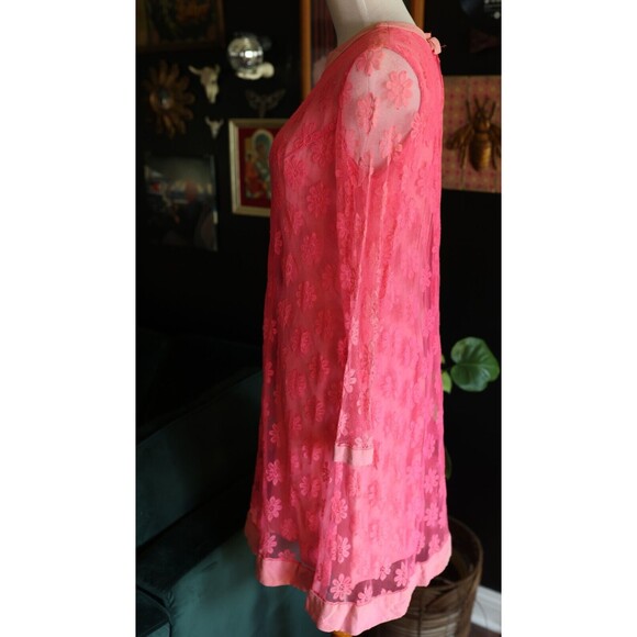Vintage 60s Joseph Magnin Retro GoGo Flower Power Lace Pink Mod Dress - Picture 16 of 16